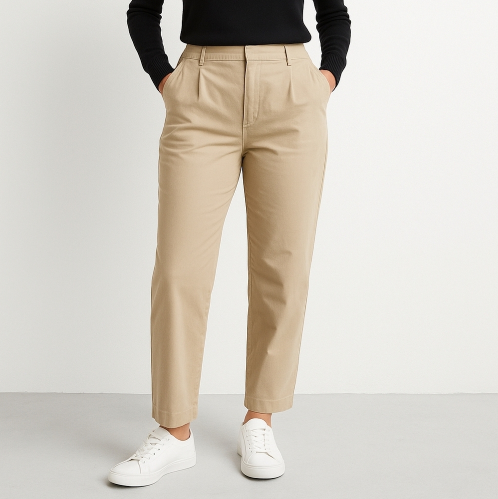 A New Day Women’s Beige Tapered Pants Size 6 Pleated Front Classic Fit (Ref 31 )